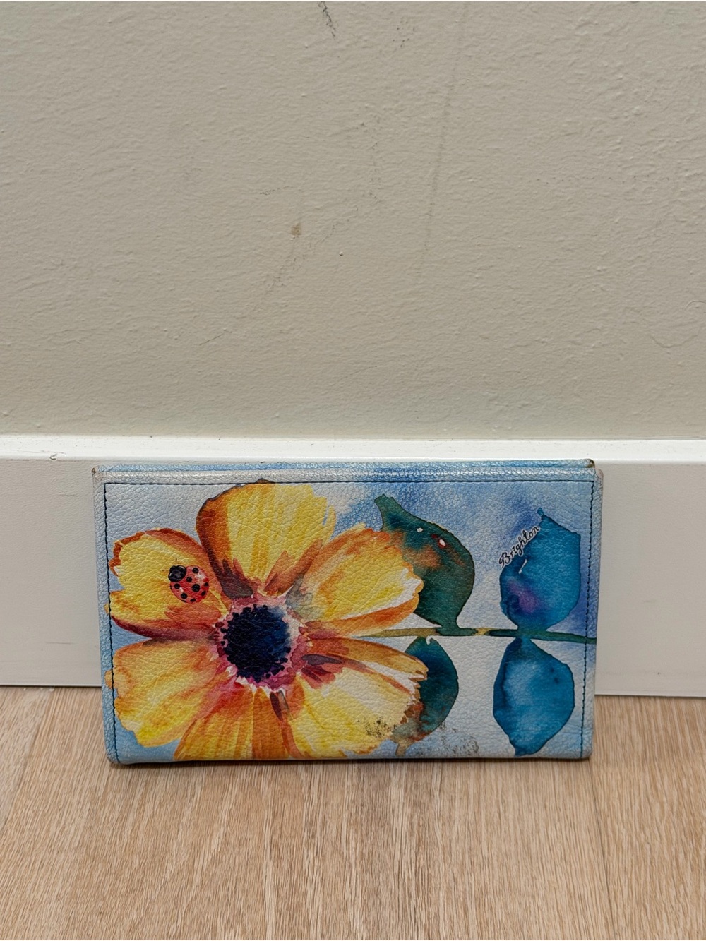 Brighton Yellow Sunflower Watercolor Wallet with Blue Accents